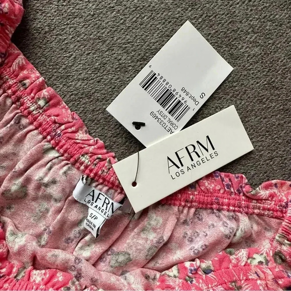 AFRM Waverly Pink Floral Puff Sleeve Smocked Crop Top Small NWT - Picture 4 of 6